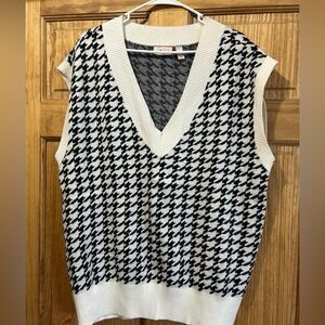 Black and White Houndstooth Sweater Vest